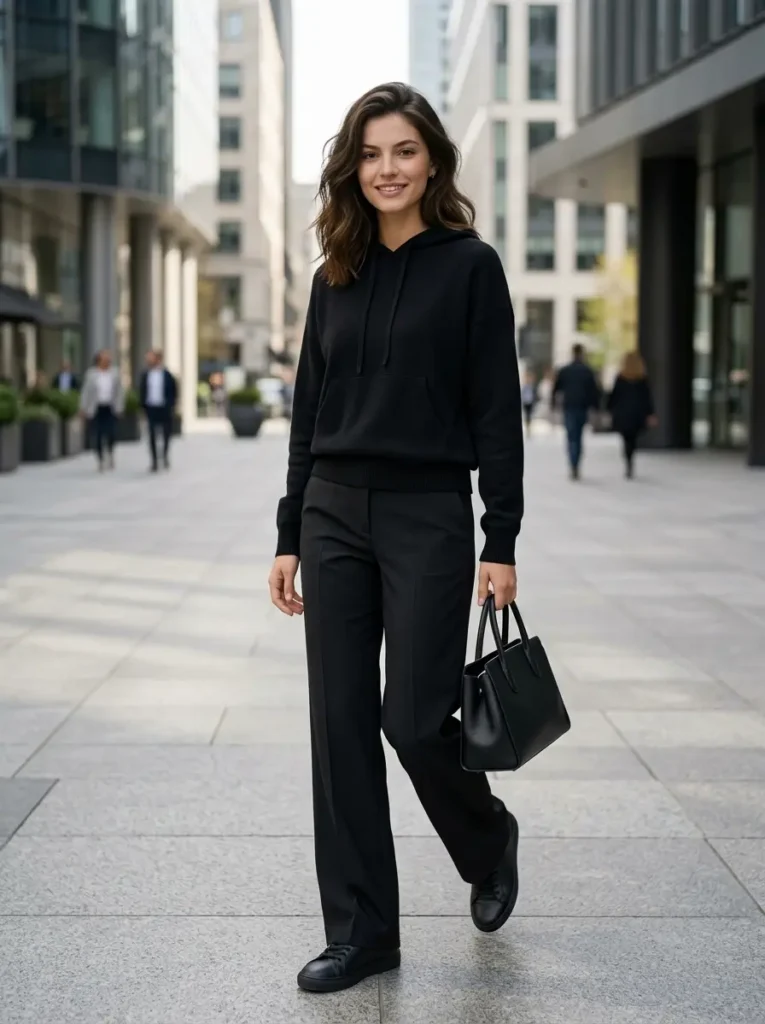 5 — Black Hoodie with Wide Leg Pants