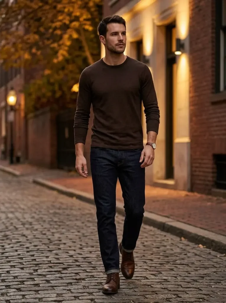 5 — Dark Brown Shirt with Dark Jeans