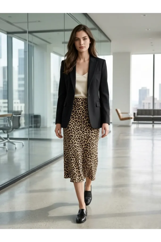 5. Leopard Print Skirt with a Blazer