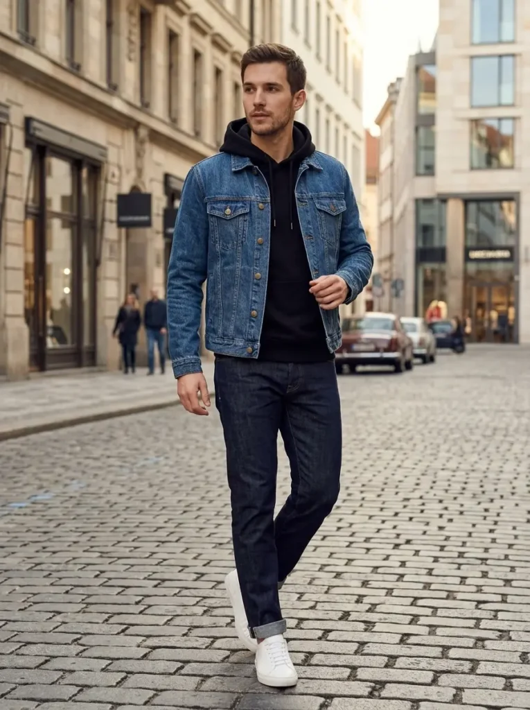 6 — Black Hoodie with a Denim Jacket