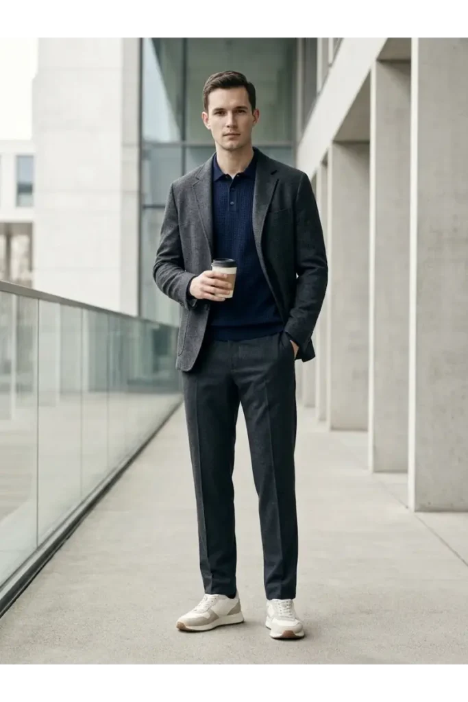 6. Dad Sneakers with Tailored Trousers 1