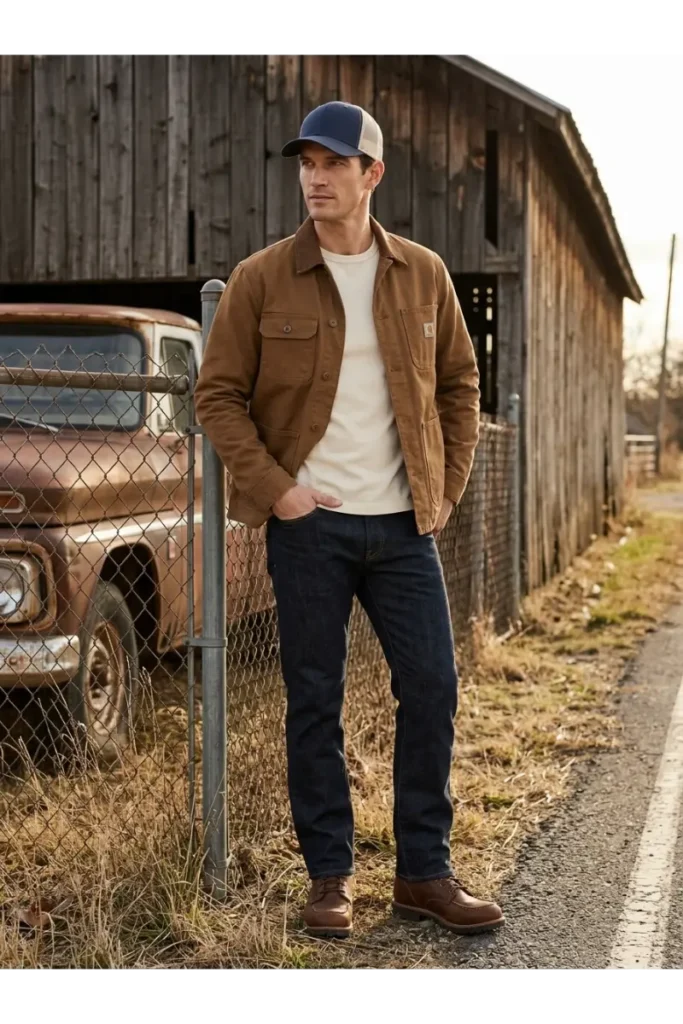 6. Trucker Hat with Workwear Layers