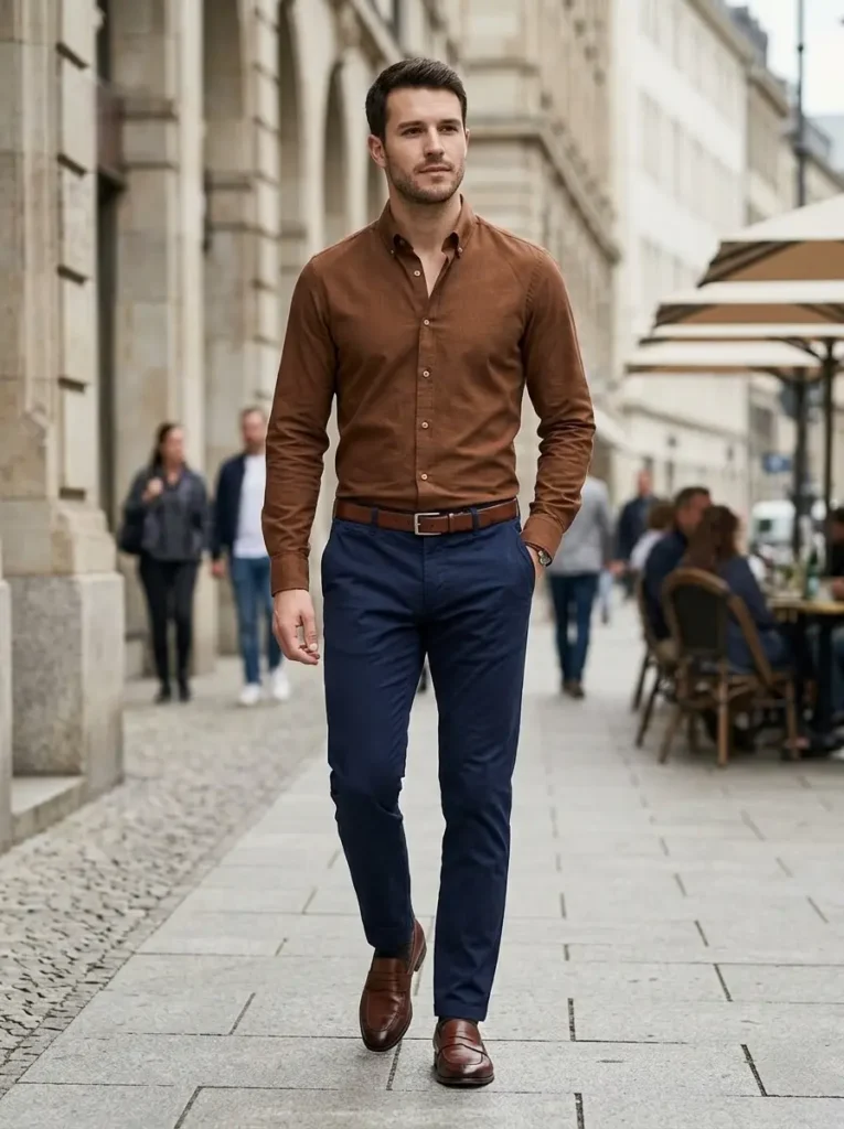 7 — Brown Shirt with Navy Pants