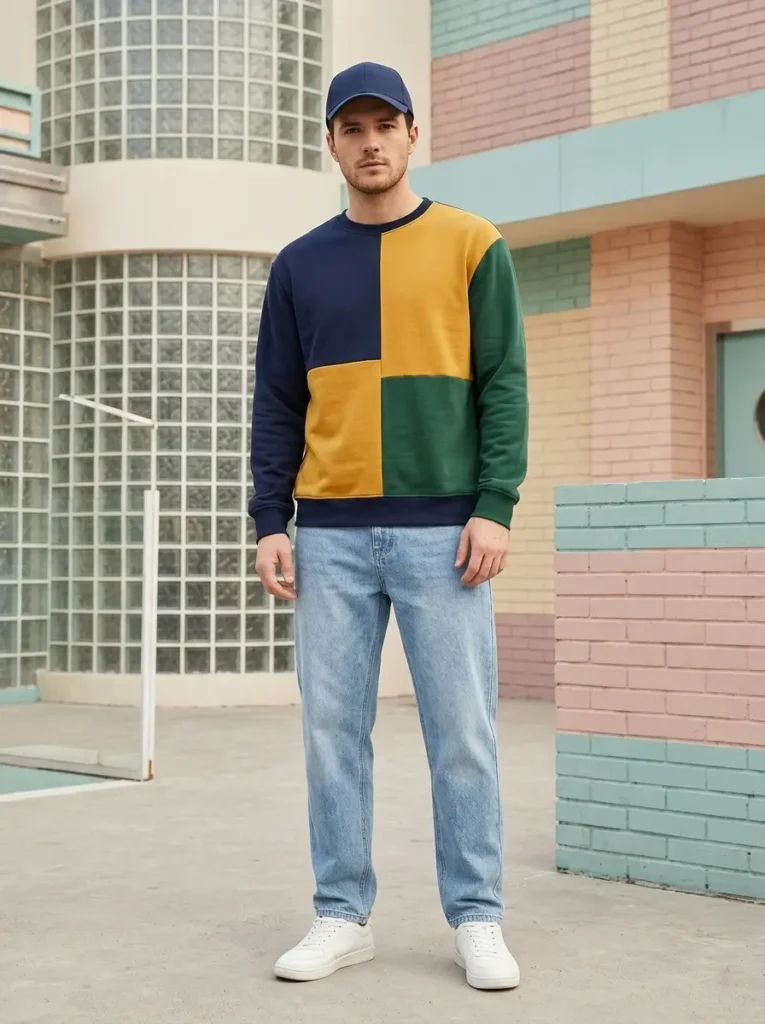 7 — Color Block Sweatshirt with Jeans