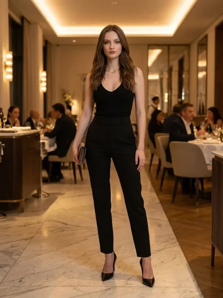 7 — Plunge Top with Tailored Pants