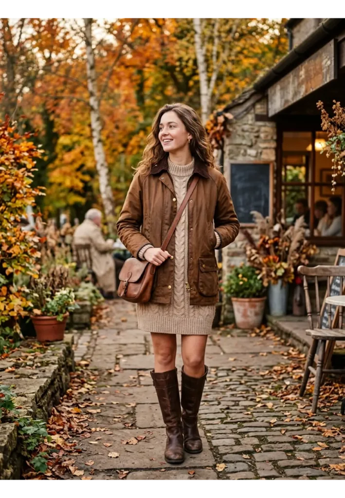 7. Barn Jacket with a Sweater Dress