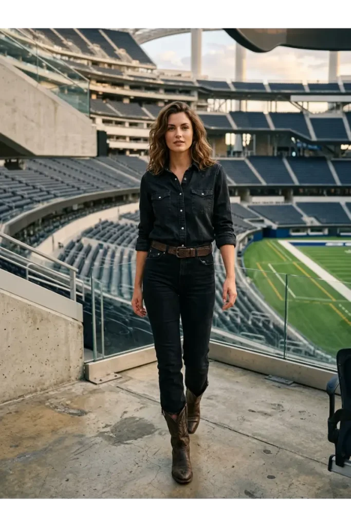 Western Football Game Outfits: 15 Stylish Looks for Game Day 8 7. Black Jeans with a Western Button Down