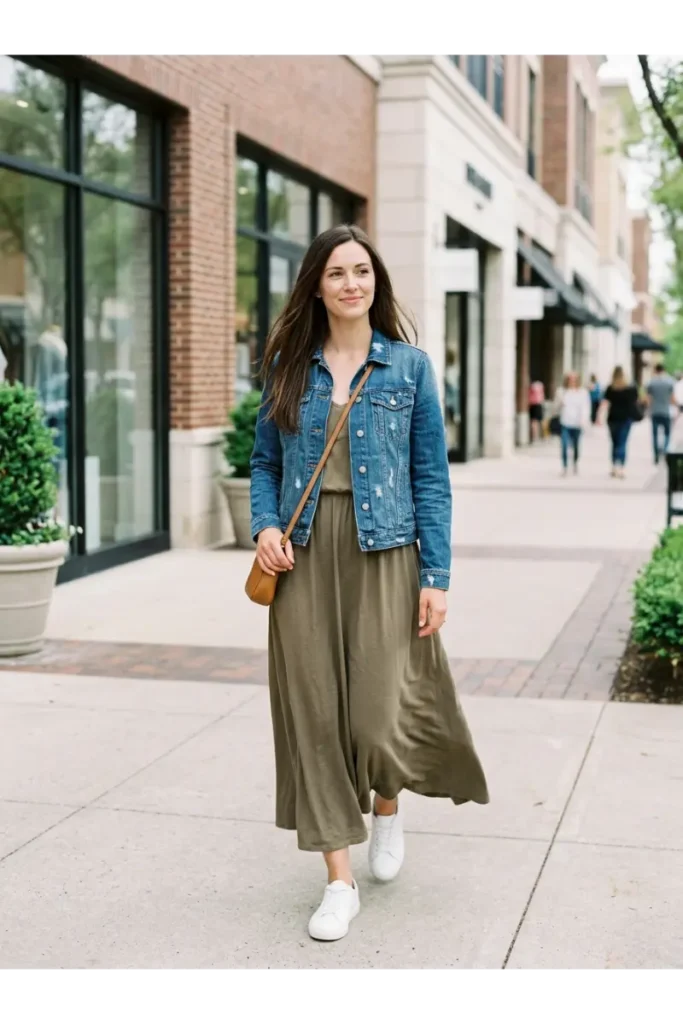 7. Denim Jacket With a Maxi Dress