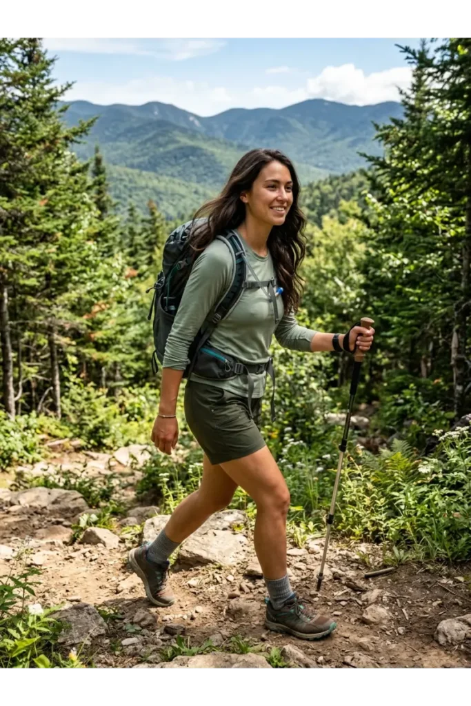 Hiking Outfit Women: 12 Stylish and Practical Hiking Outfit Ideas 8 7. Hiking Shorts With a Long-Sleeve Top
