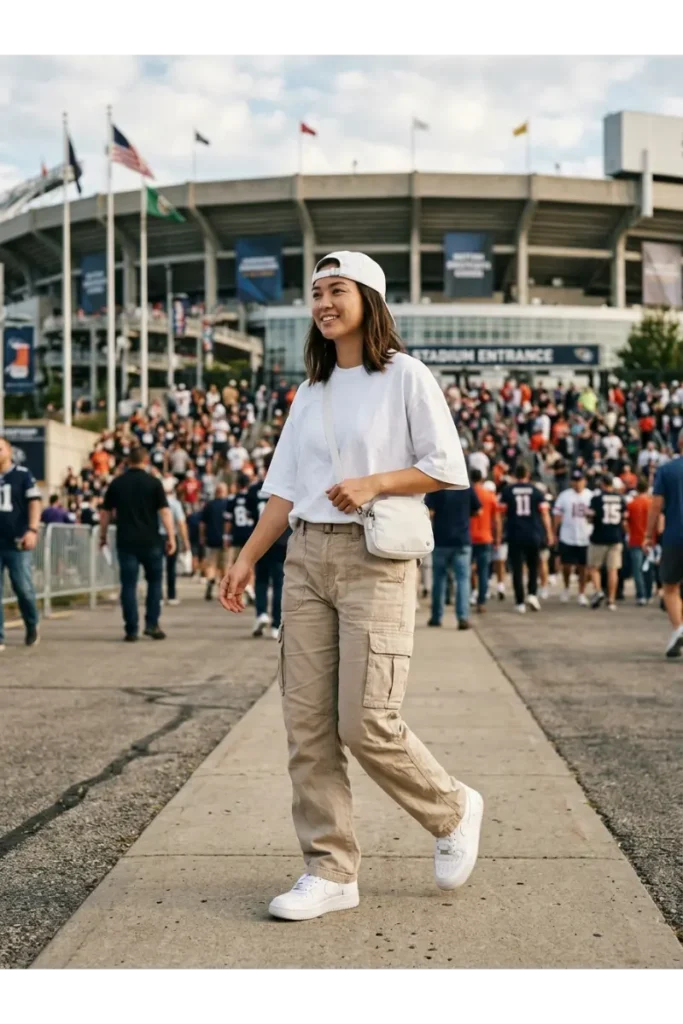 7. White Oversized Tee with Cargo Pants