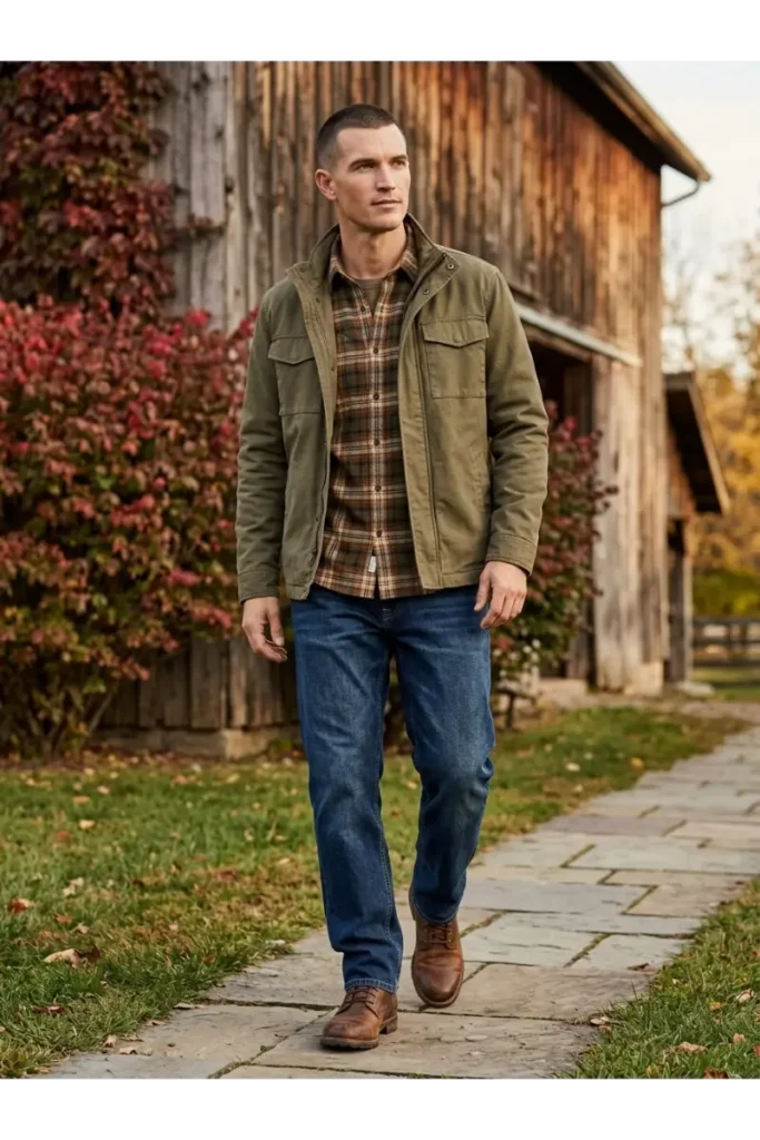 7. Workwear with a Plaid Shirt
