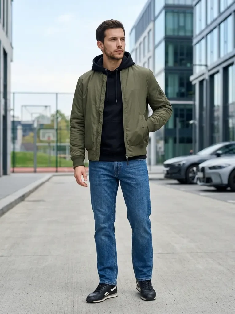 8 — Black Hoodie with a Bomber Jacket
