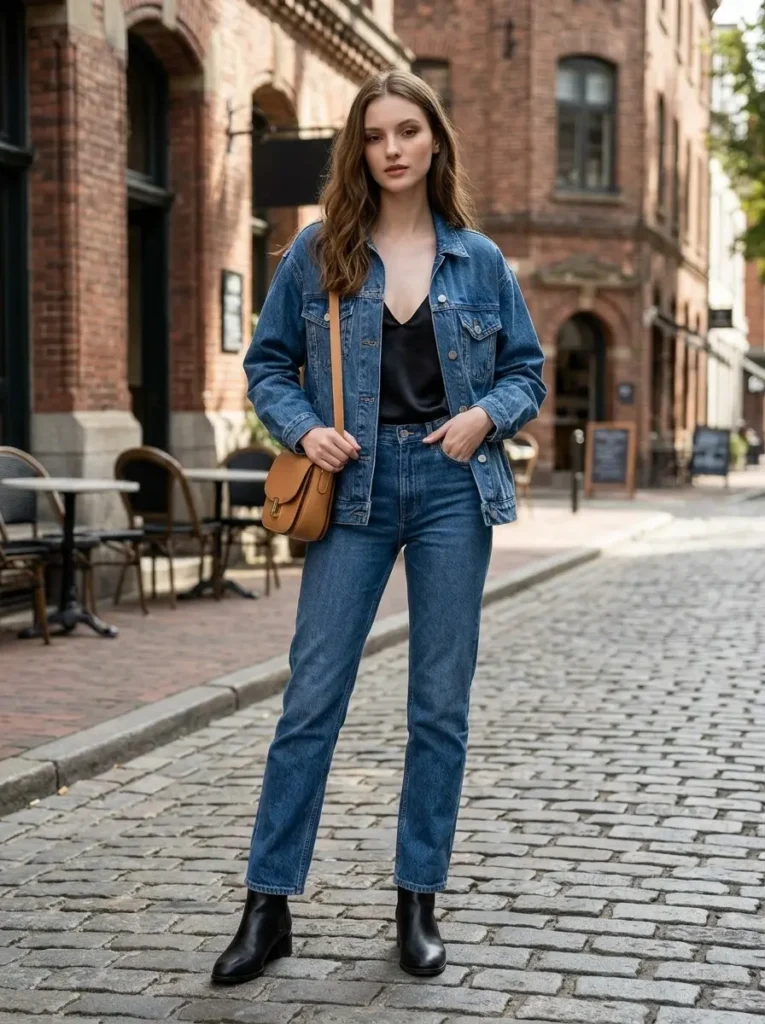 8 — Low Cut Top with a Denim Jacket