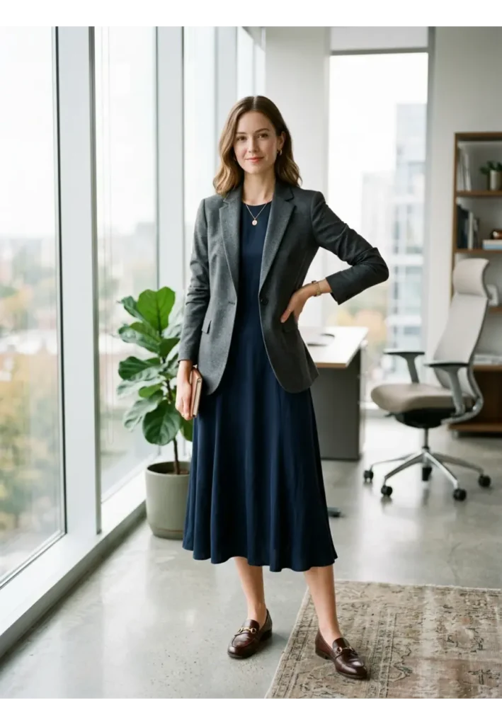 8 — Midi Dress with a Blazer