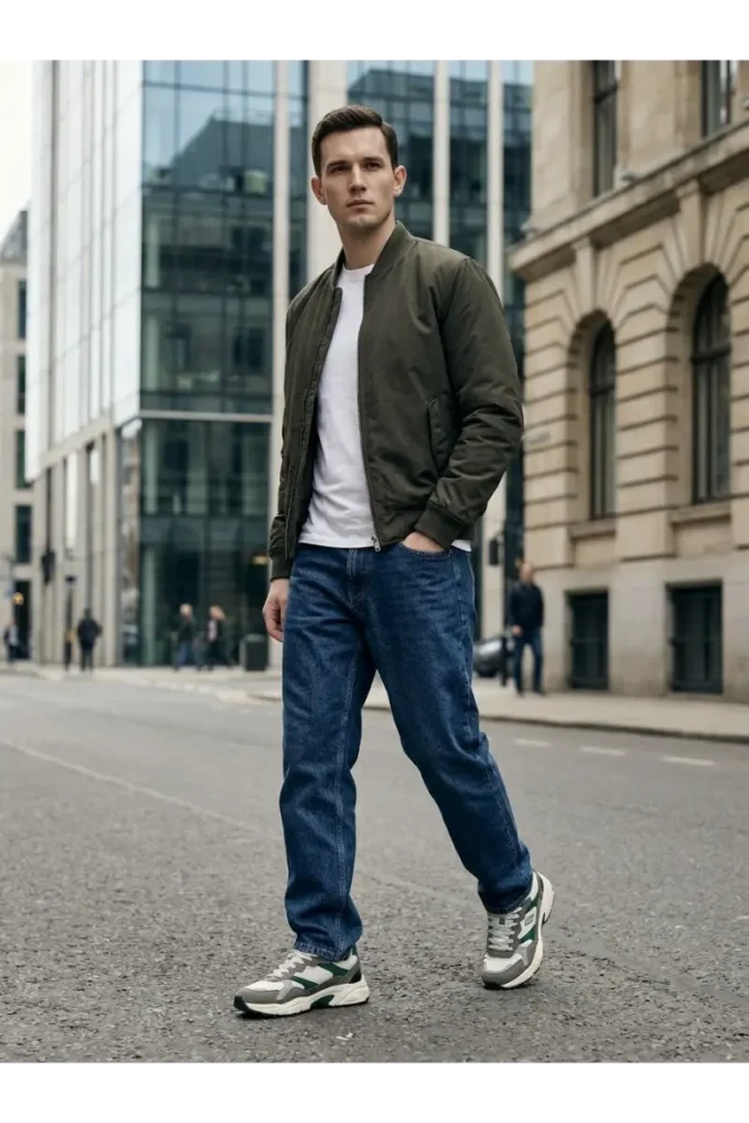 8. Dad Sneakers with a Bomber Jacket