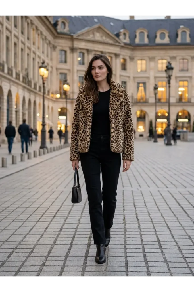 8. Leopard Print Jacket with Black Jeans