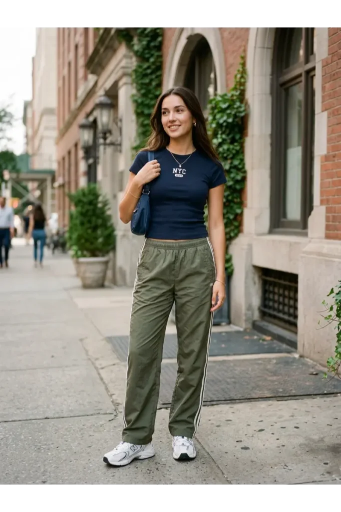 Y2K Outfits: 12 Trendy Outfit Ideas to Bring Back the 2000s 9 8. Track Pants and a Fitted Tee