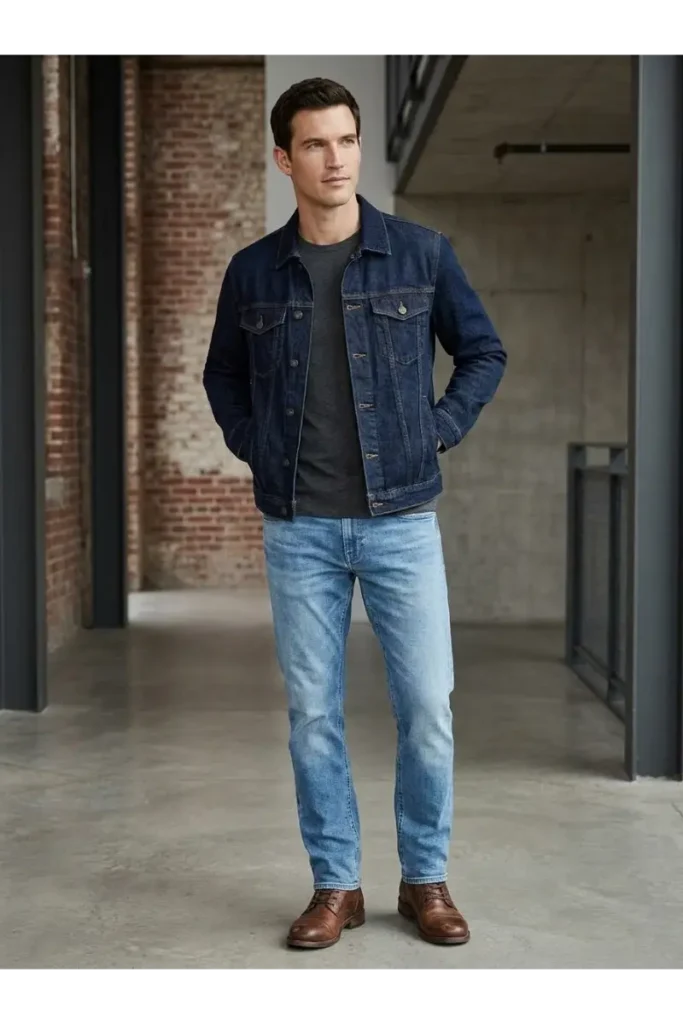 8. Workwear with a Denim Jacket