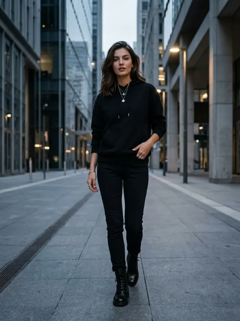 9 — Black Hoodie with Black Jeans