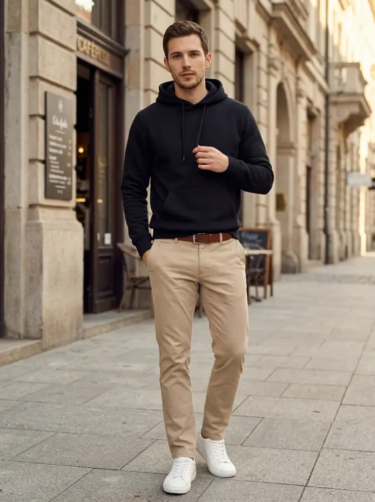 9 — Black Hoodie with Chinos