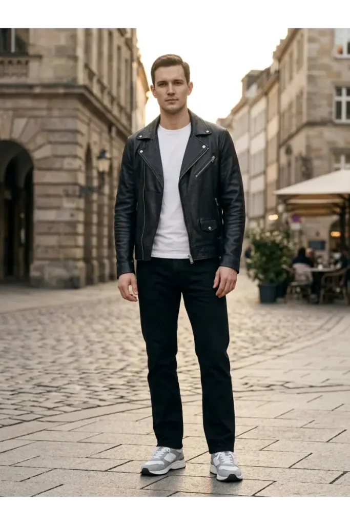 9. Dad Sneakers with a Leather Jacket