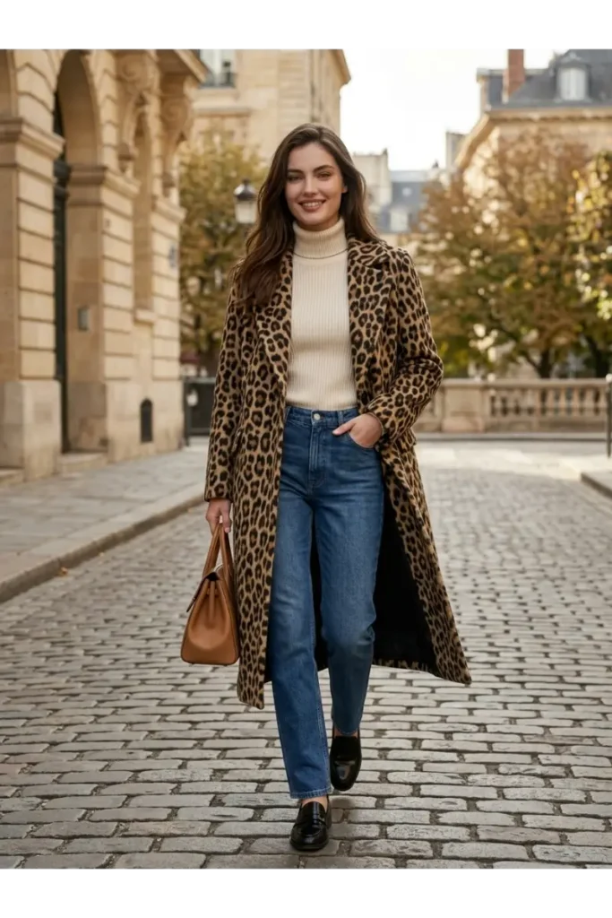 9. Leopard Print Coat with Neutral Basics