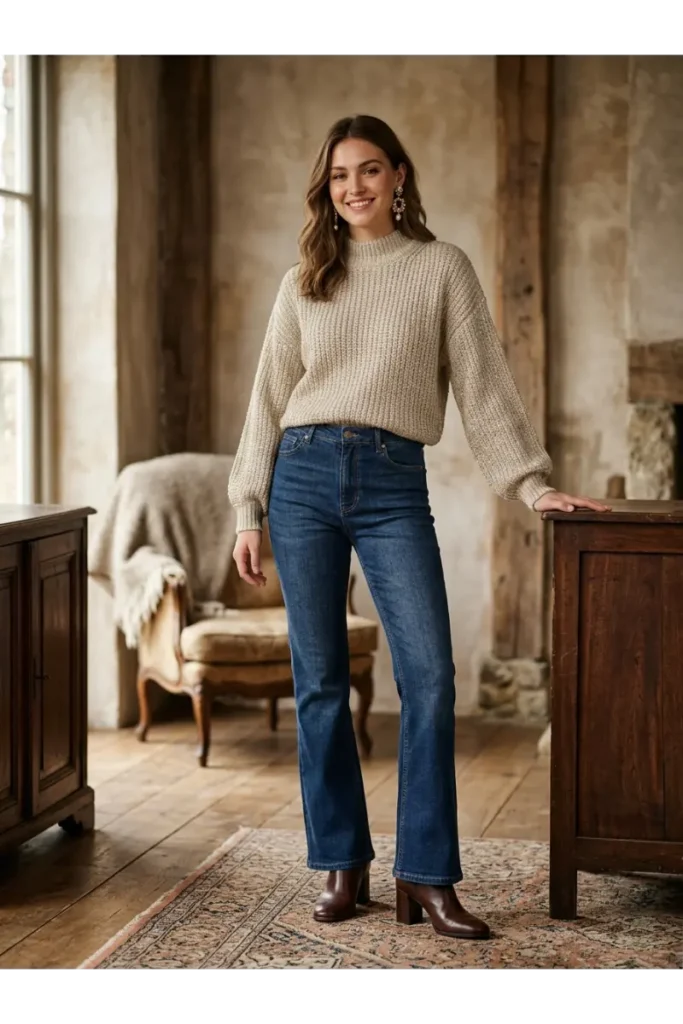 Dolly Parton Inspired Outfit: 15 Glamorous Looks to Try 10 9. Sparkly Sweater with Bootcut Jeans